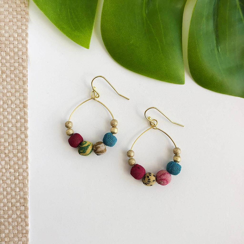 Petite Gilded Kantha Hoop Earrings