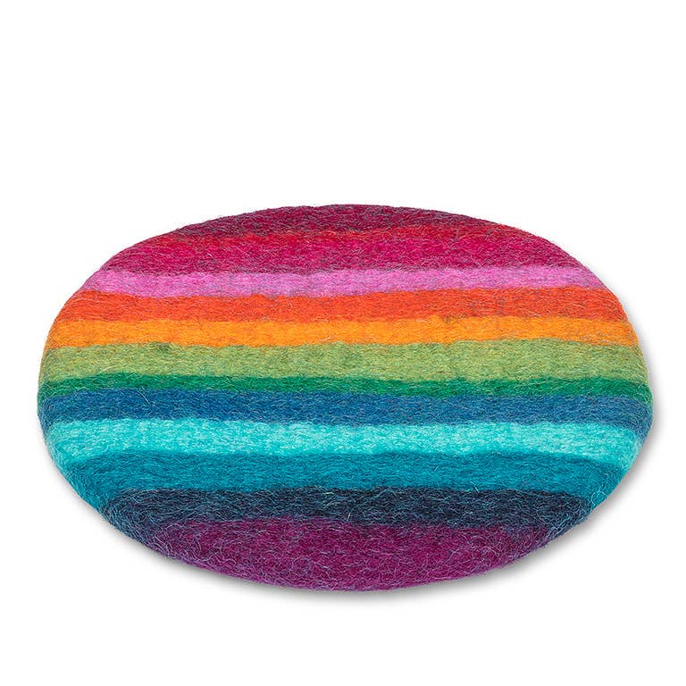 Rainbow Stripe Felt Rd Trivet-8"D
