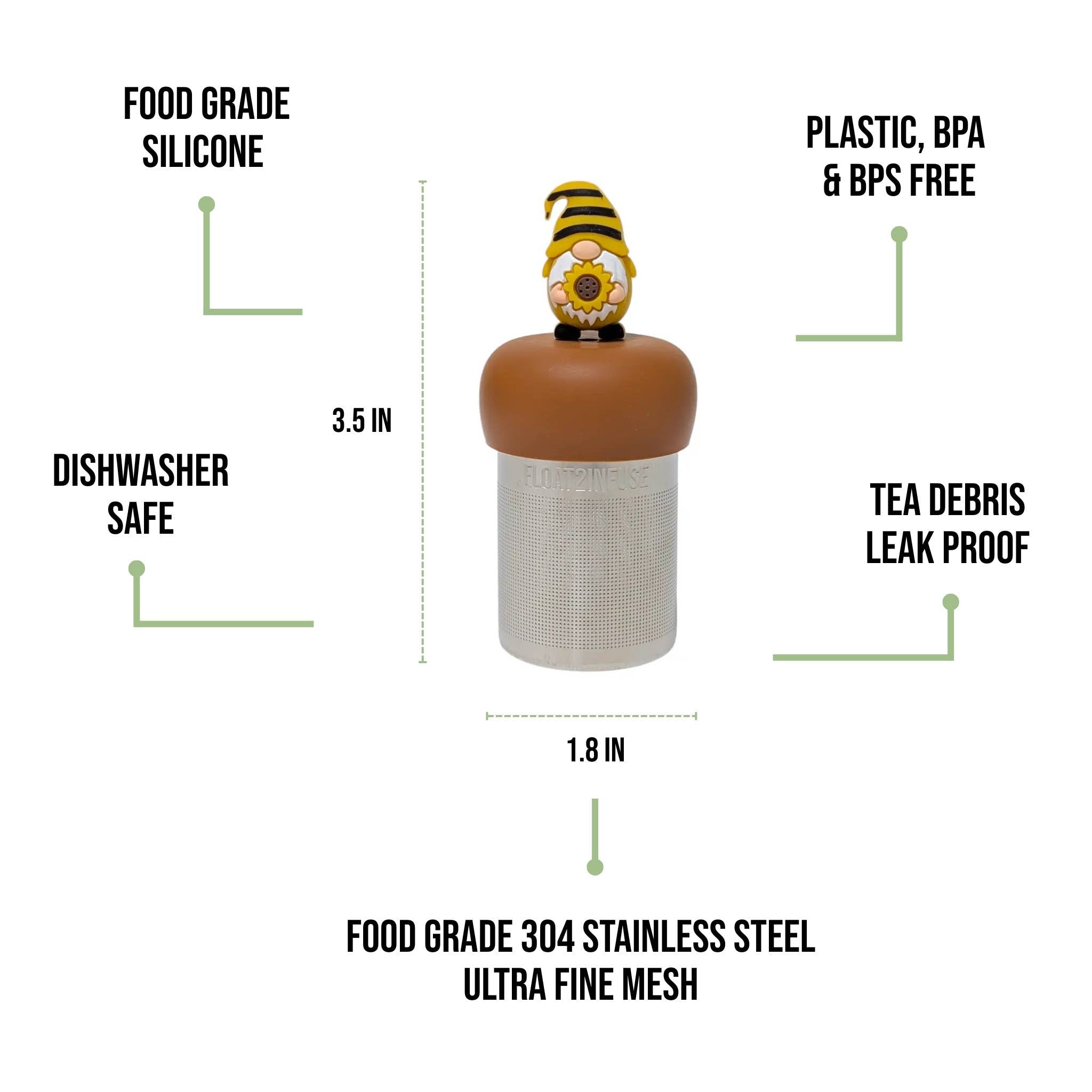 Sunflower Gnome | Floating Tea Infuser | Light Brown Base