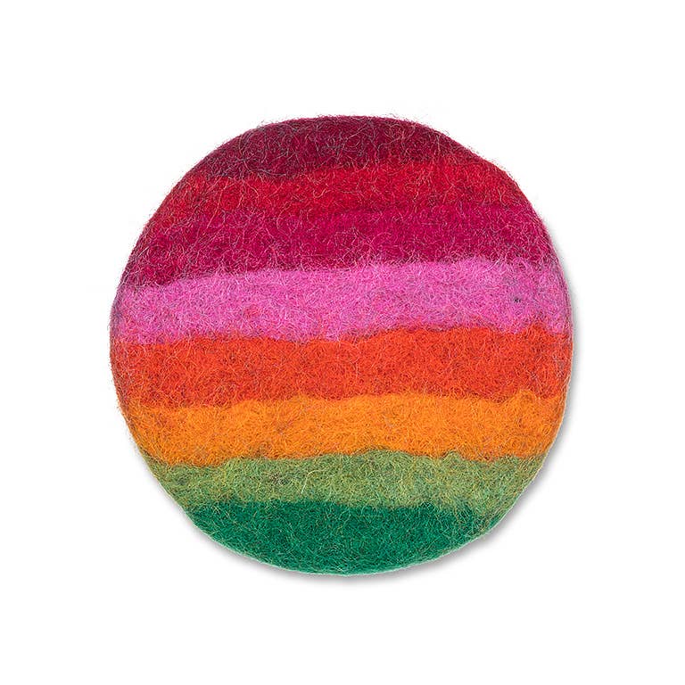 Rainbow Stripe Felt Coaster-4"D