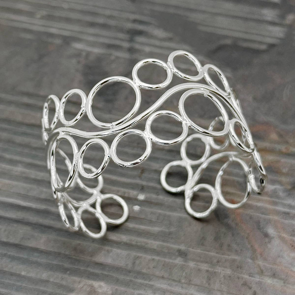 Handcrafted Bubble Swirl Silver Cuff Bracelet