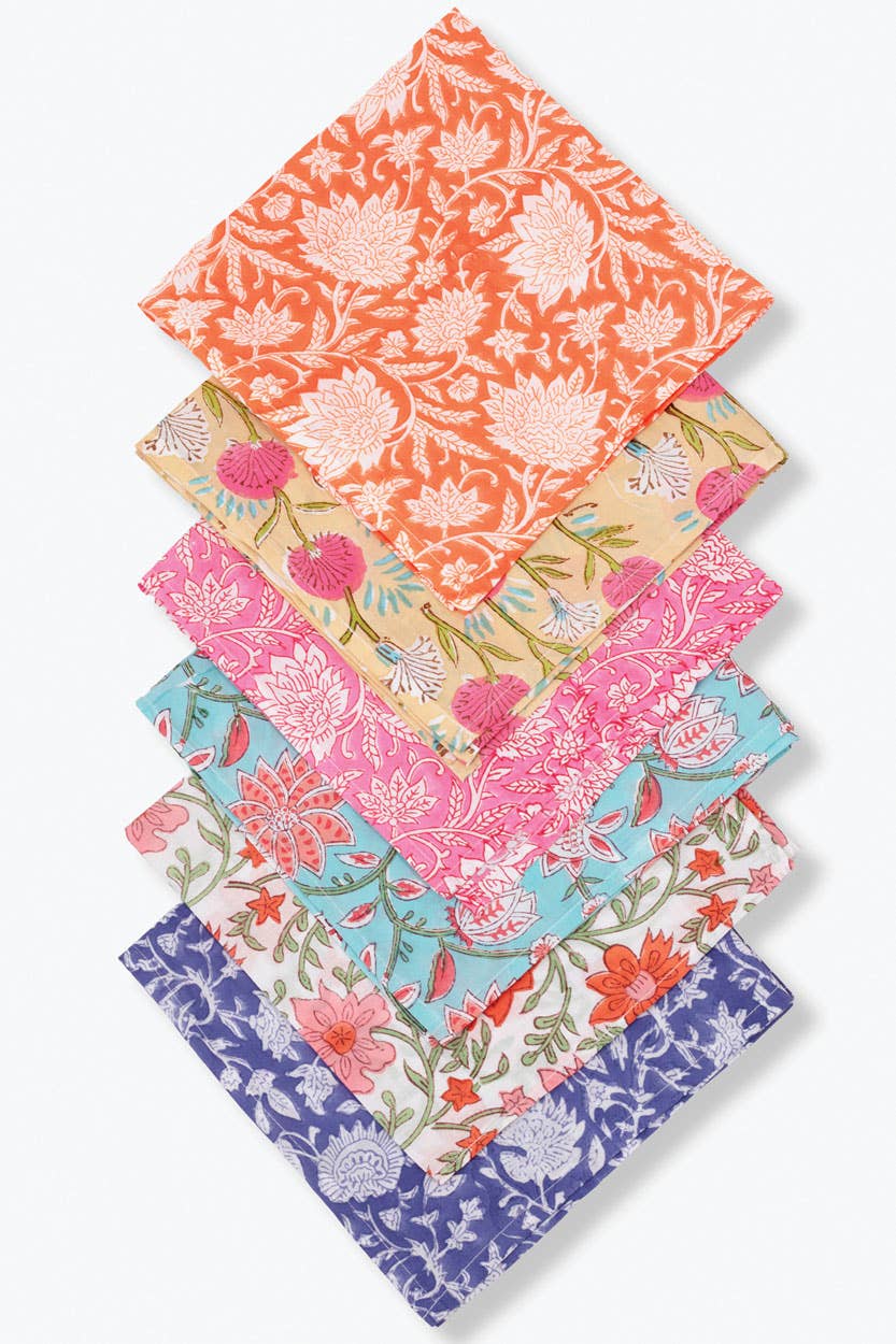Floral Block Cloth Napkins, Set of 6