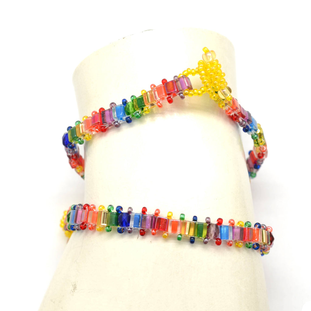 Stackable Beaded Rainbow Bracelets with Glass Beads