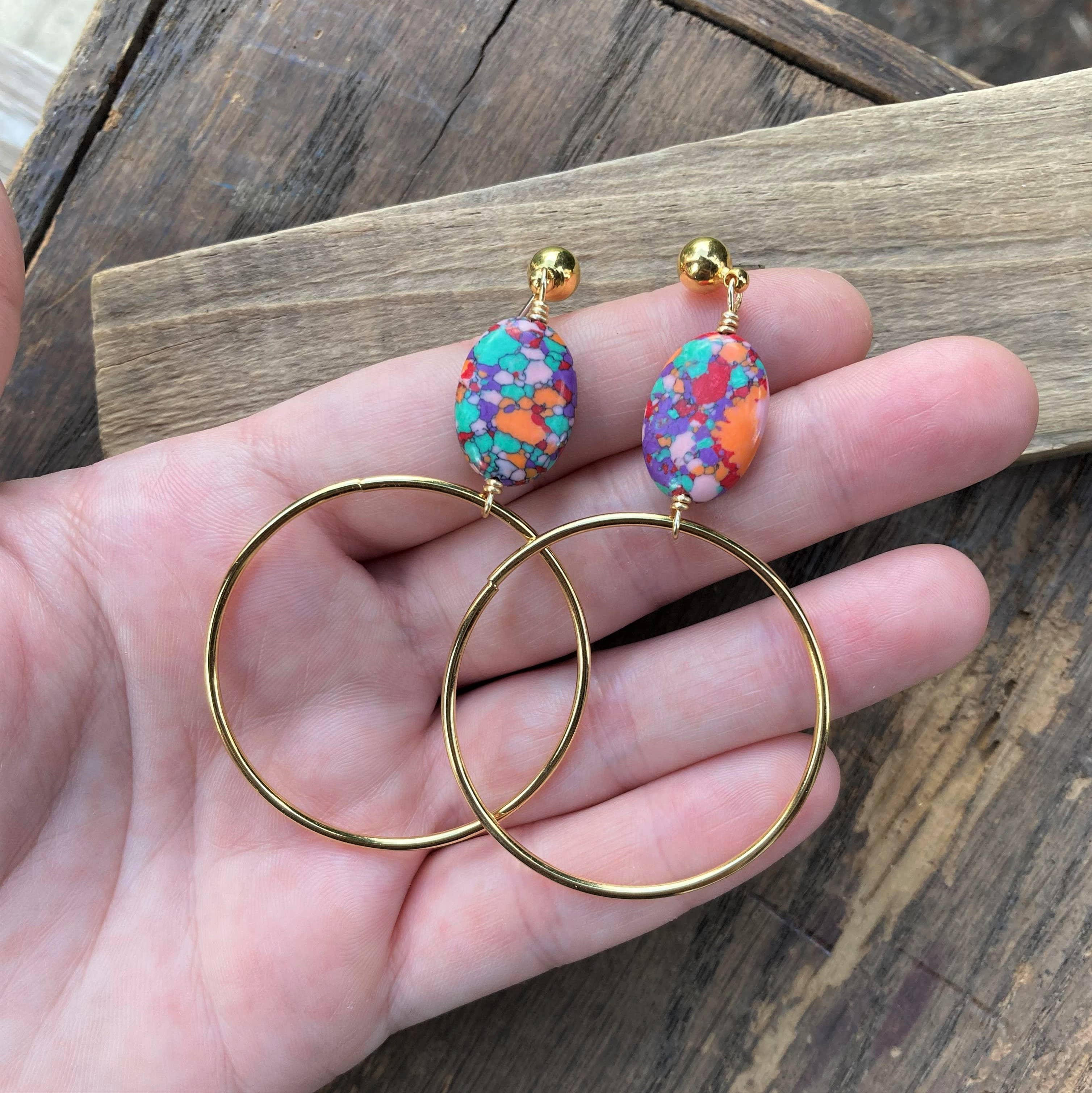 Confetti Multicolor Gold Hoops Statement Earrings