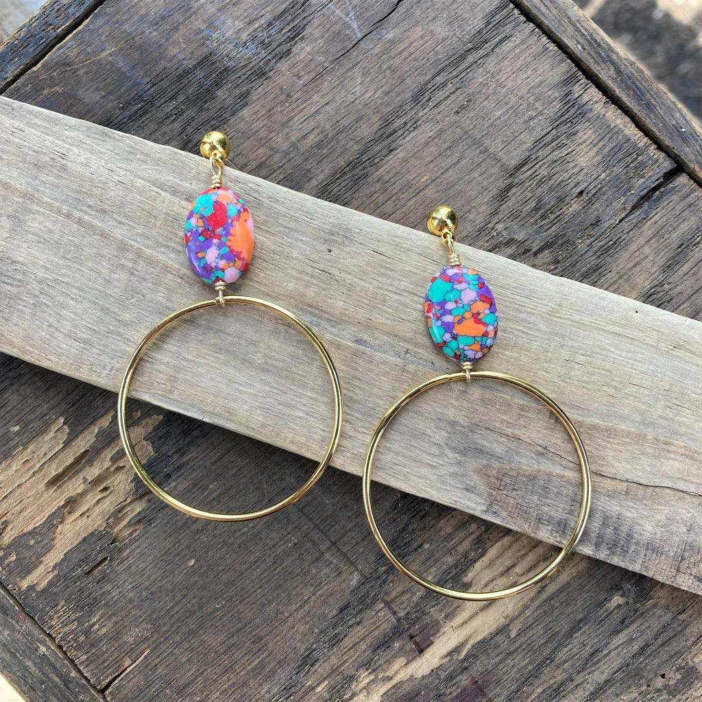 Confetti Multicolor Gold Hoops Statement Earrings