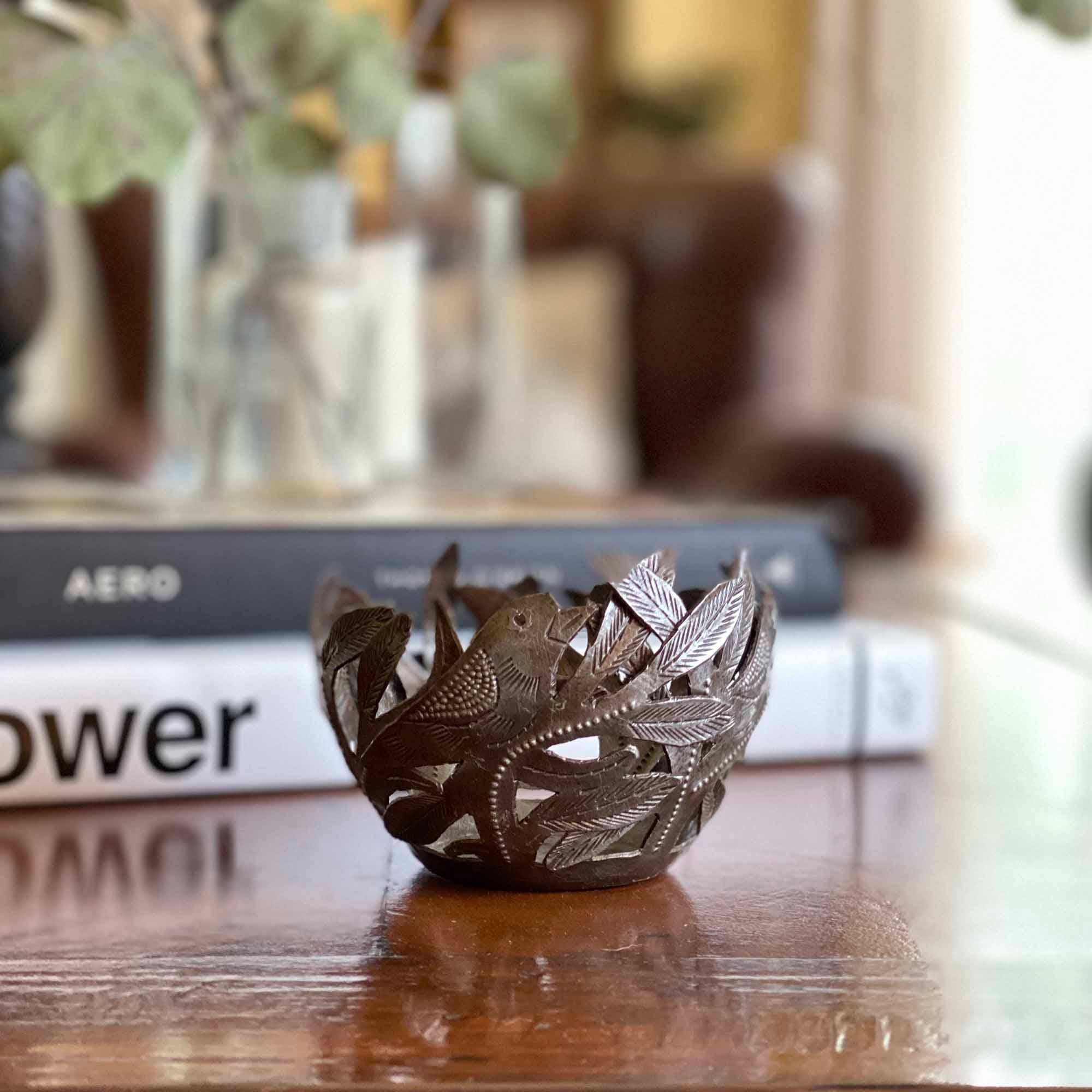 Bird Bowl Haitian Metal Drum Tabletop Decor