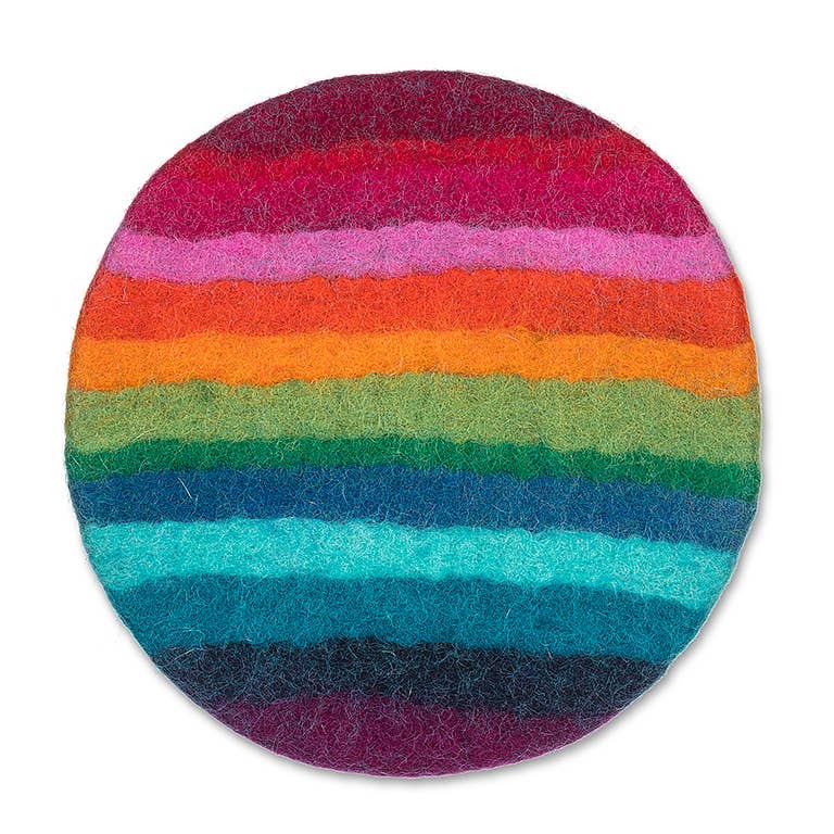 Rainbow Stripe Felt Rd Trivet-8"D