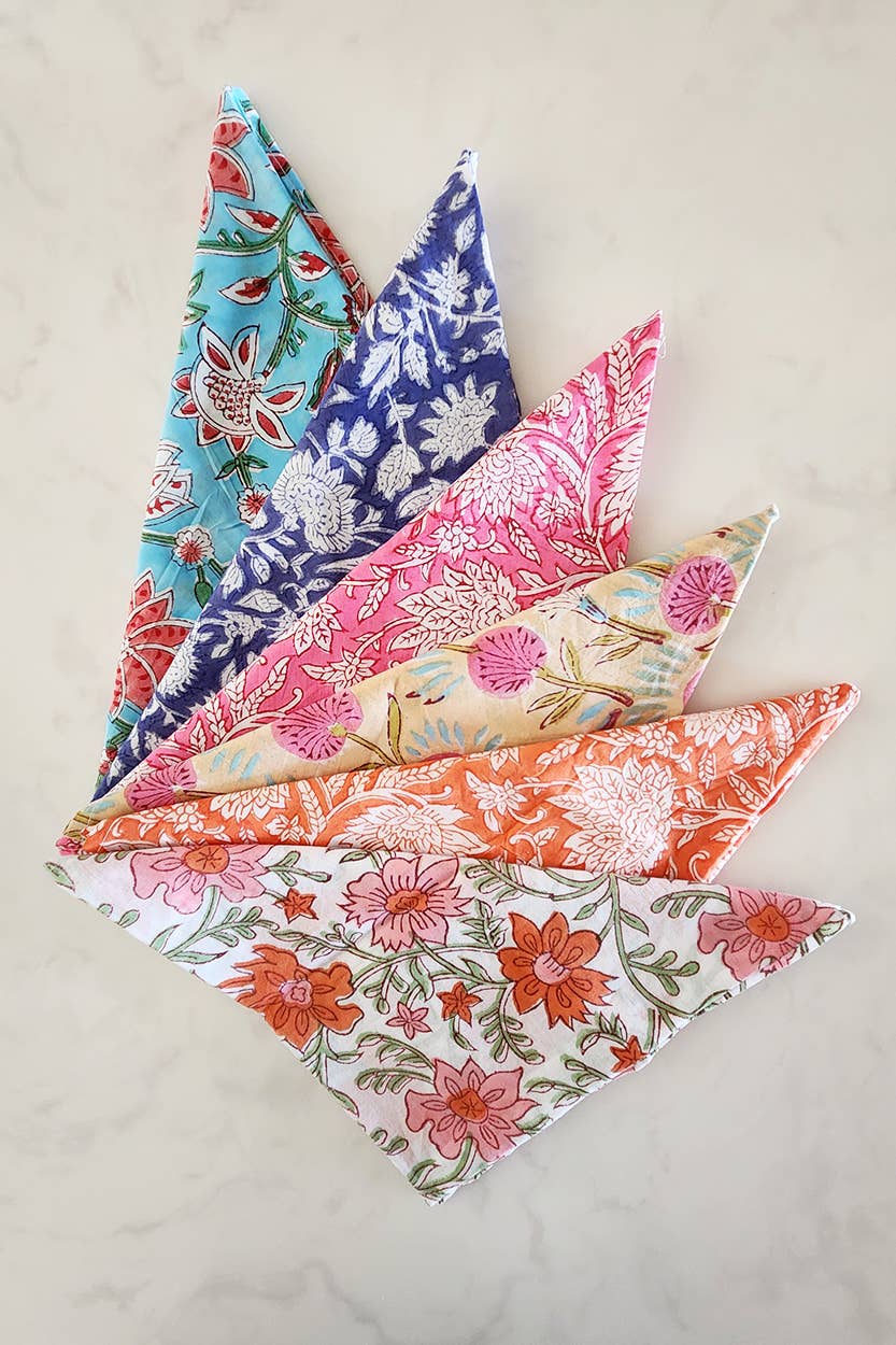 Floral Block Cloth Napkins, Set of 6
