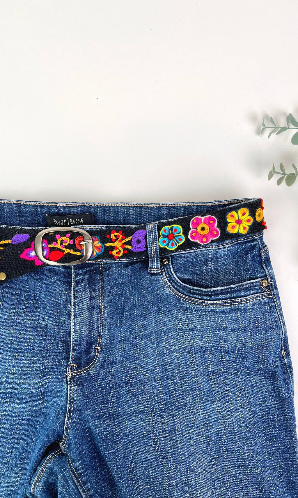 Skinny Floral Embroidered Belt