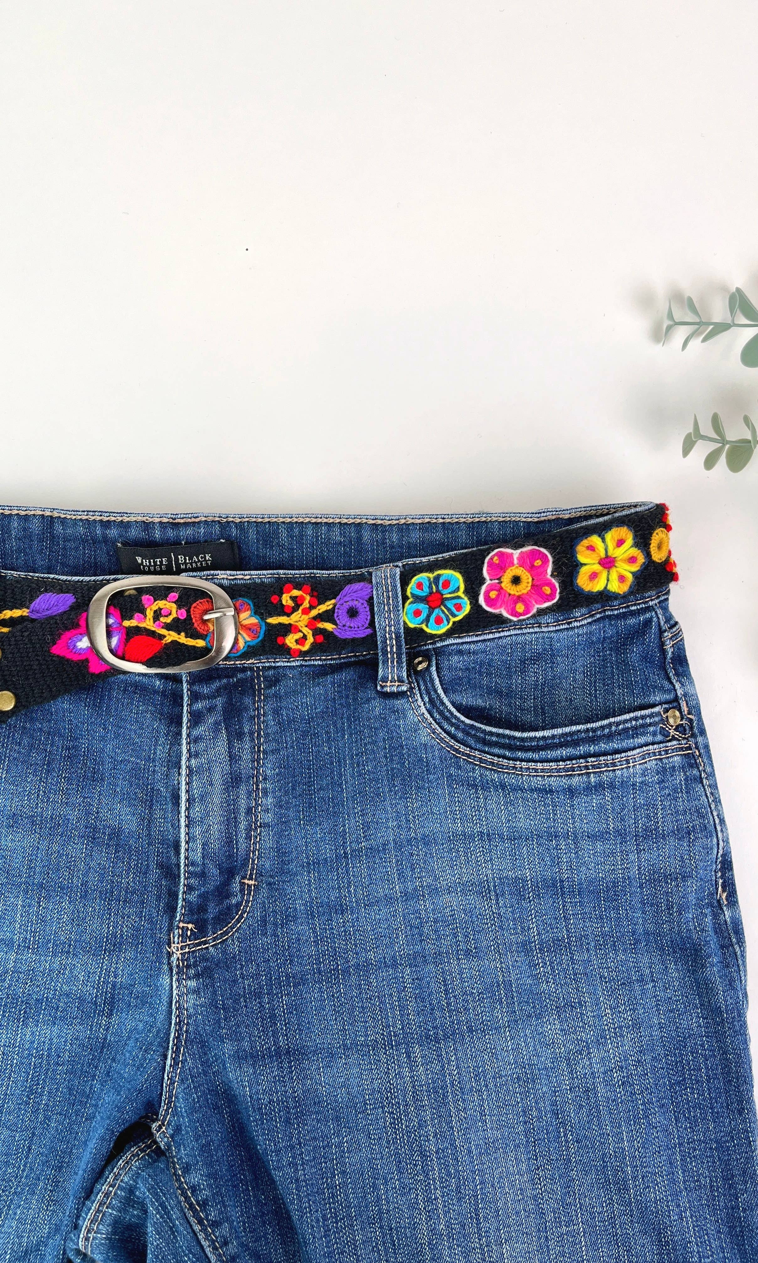 Skinny Floral Embroidered Belt