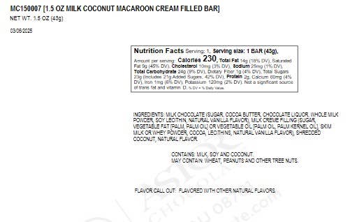 Moodibars OVERJOYED Milk Choco Coconut Filled 1.5 oz bar