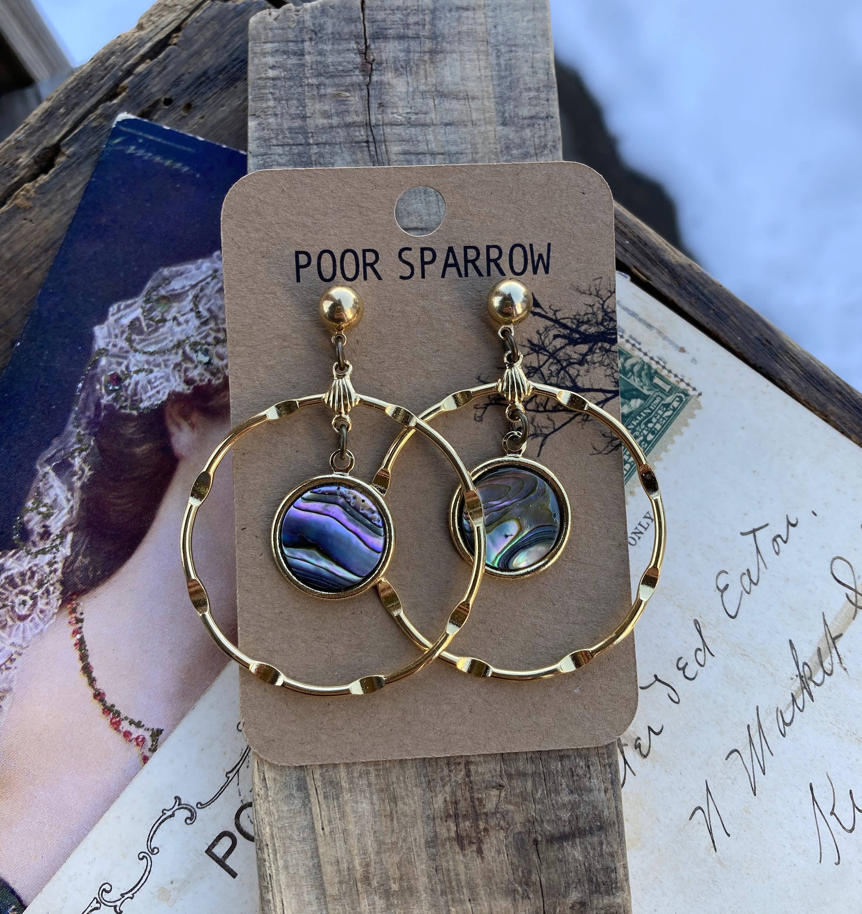 Abalone Shell & Gold Hoop Earrings