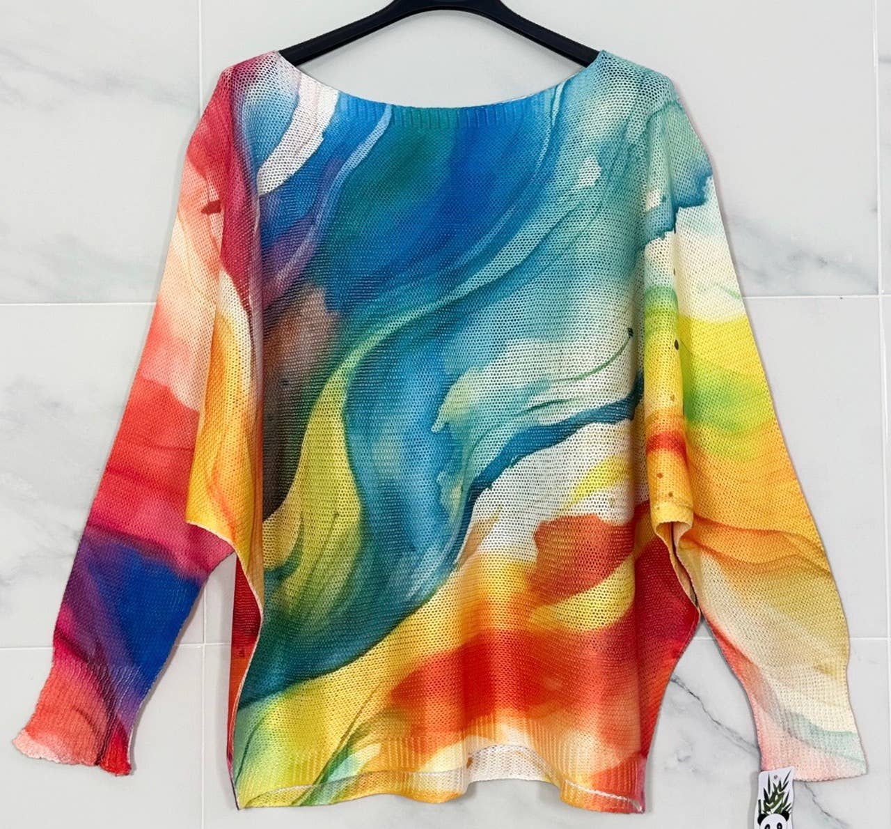 704 Rainbow Multicolor Round Knit Printed Sweater