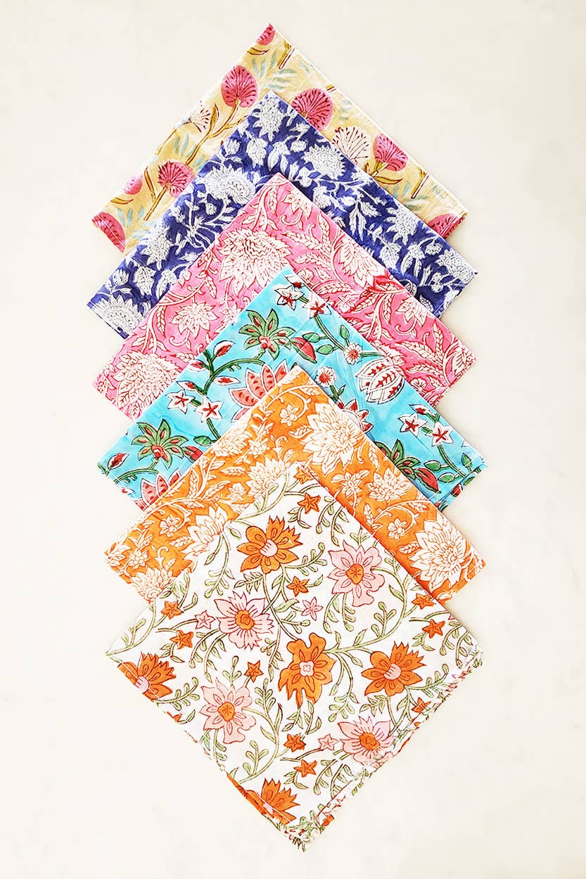 Floral Block Cloth Napkins, Set of 6