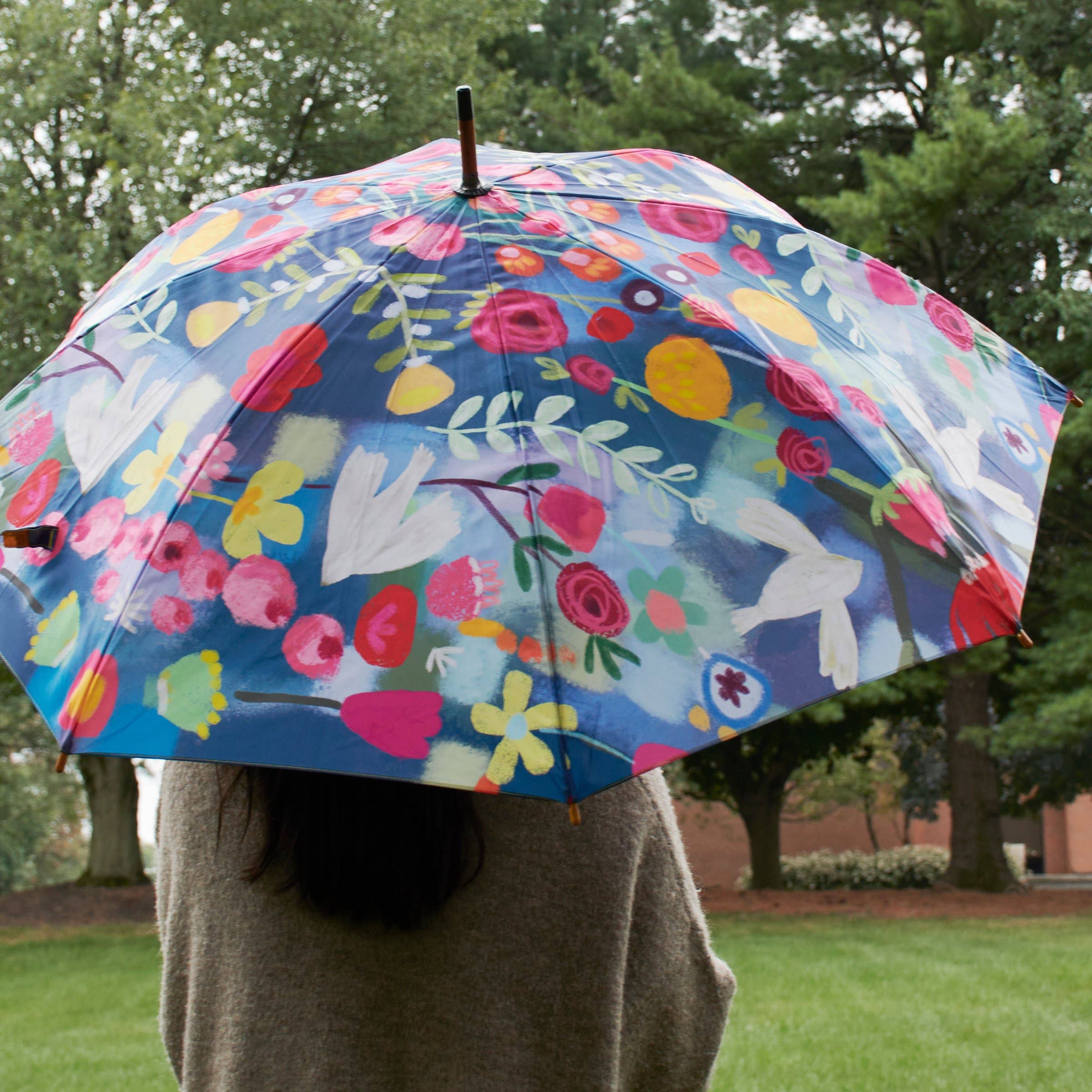 Blue Floral Umbrella