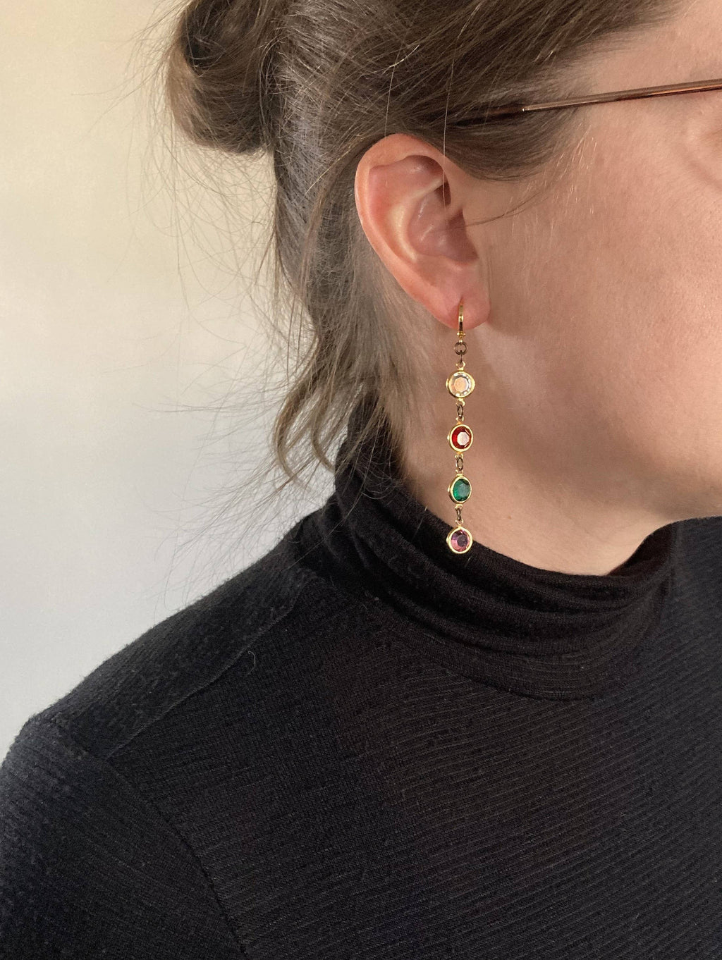 Multi Color Jewel Crystal Bead Huggie Hoops Earrings